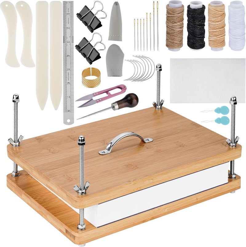 NiHome طقم تجليد الكتب 35 قطعة للمفكرات، خطط الدروس، تنظيم الوثائق - أدوات تجليد الكتب من الخيزران المدمجة، مستلزمات تجليد الكتب مع مقبض محمول للمبتدئين DIY - Image 1